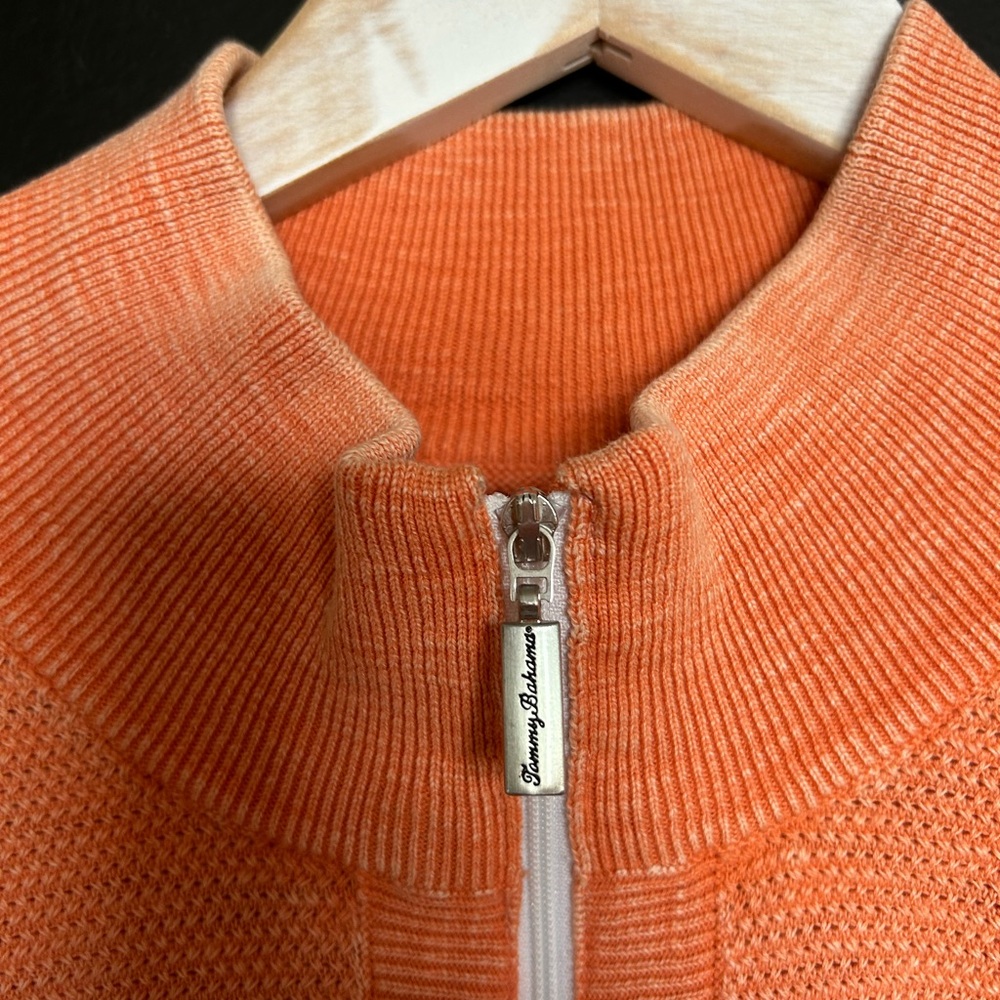 Tommy Bahama Men’s XXL Orange Quarter Zip Pullover Sweater 100% Cotton Tropical - Picture 4 of 5